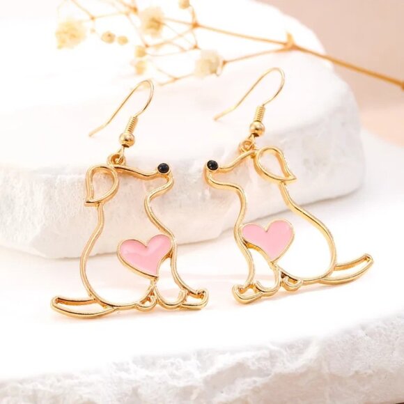 3/$35 Cute Dog Swimming Gold Drop Earrings - Picture 3 of 5